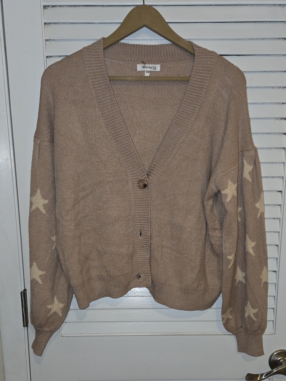 NWOT Miracle Taupe Star-Pattern V-Neck Cardigan sz s/m will fit Large
